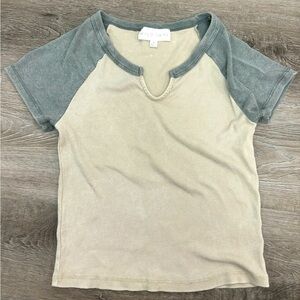 Womens tshirt notch neck baseball tee size medium crop waist